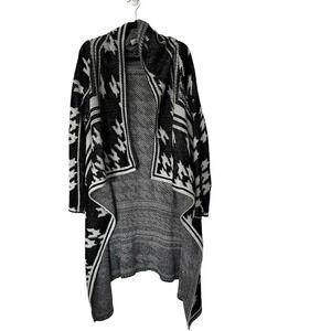 Cato Women’s Long Sleeve Black & White Knit Open Front Cardigan Sweater Sz L GUC